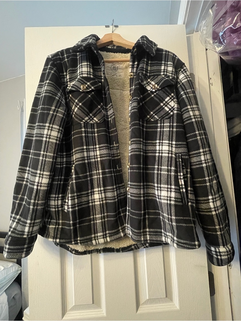 Black & White Plaid Sherpa-Lined Shacket